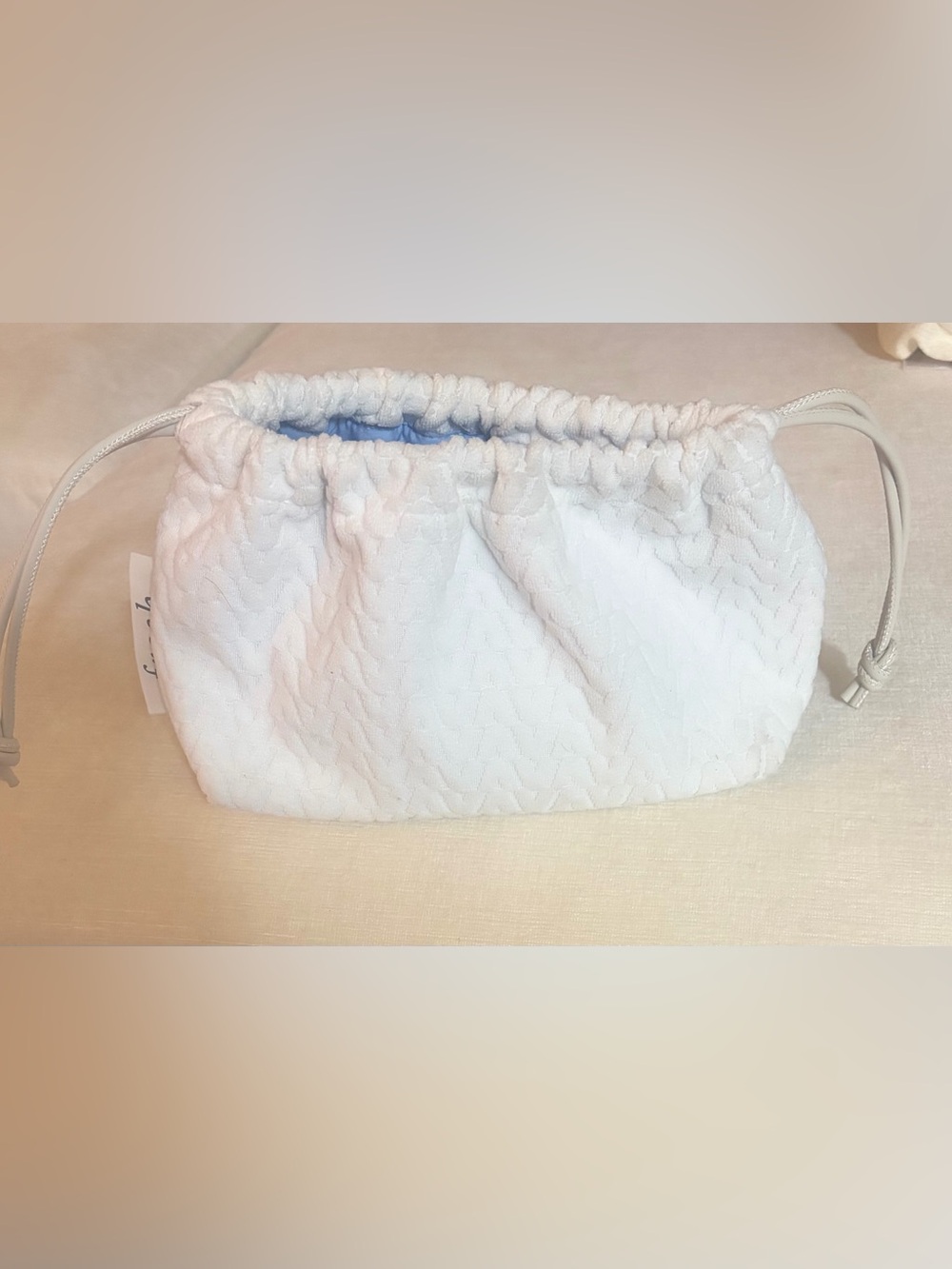 Fresh Cream Quilted Drawstring Toiletries Bag